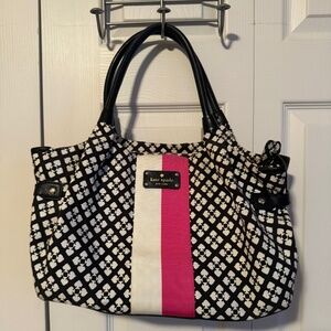 Kate Spade Shoulder Bag, Leather and Print, Black/White/Pink